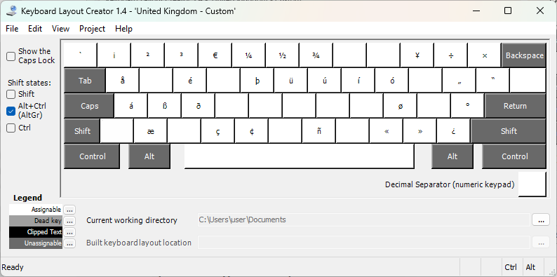 Using the checkboxes on the left to select the keyboard layer