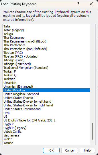 Selecting a keyboard layout